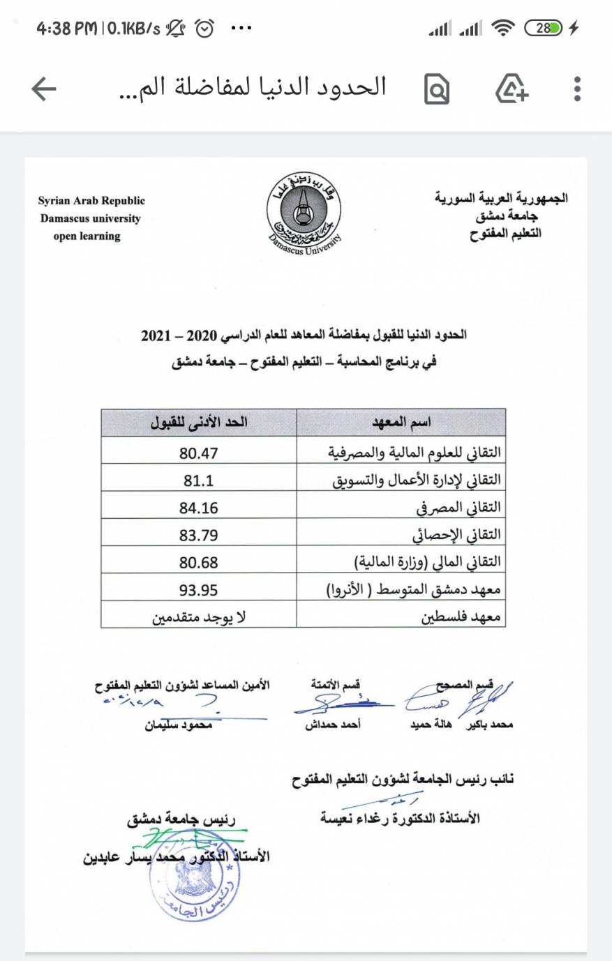 نتائج مفاضلة التعليم المفتوح جامعة دمشق 2020 - 2021 (5)
