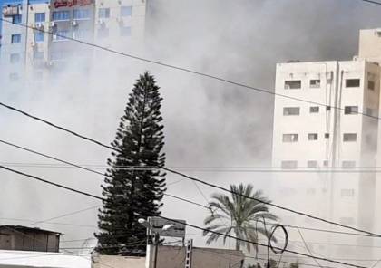 شاهد ..طائرات الاحتلال تدمر برج الجلاء وسط مدينة غزة