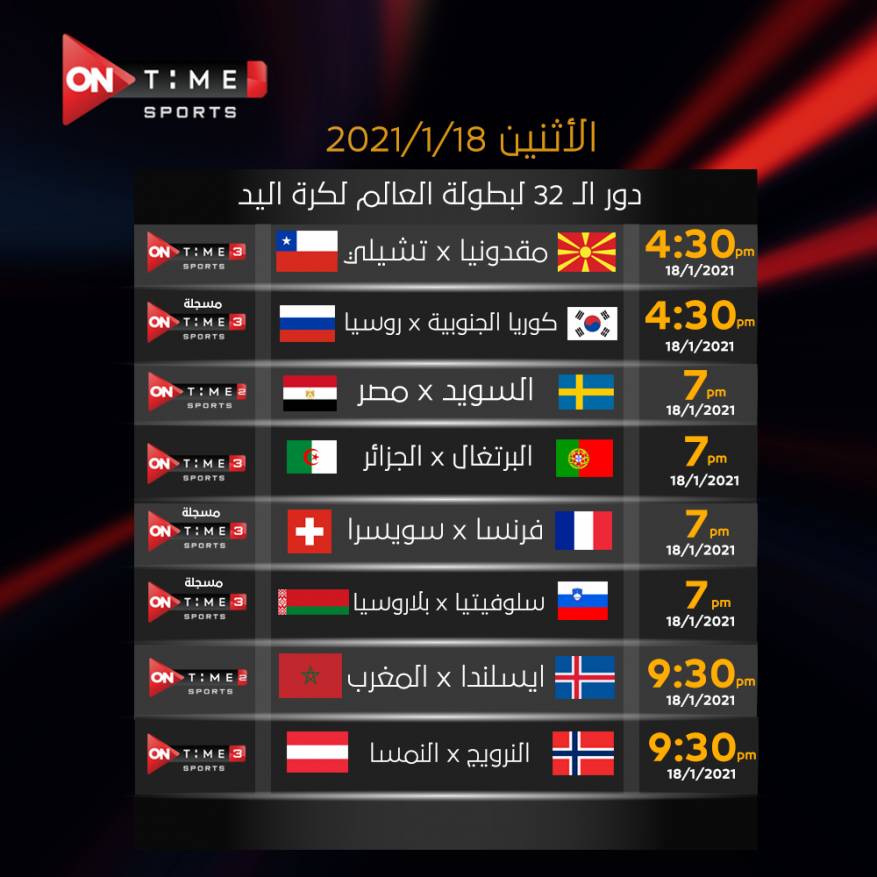 جدول مواعيد مباريات كأس العالم لكرة اليد 2021 مونديال مصر سما الإخبارية