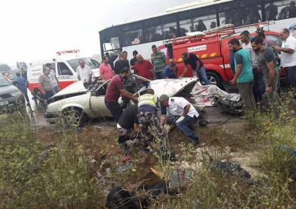 صور: مصرع 3 مواطنين بحادث سير مروع على طريق جنين