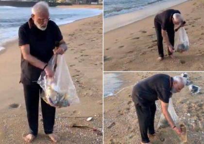 فيديو .. رئيس الوزراء الهندي يجمع القمامة من شاطئ يستضيف فيه الرئيس الصيني