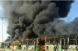 فيديو ..حرق حافلات الإجلاء من كفريا والفوعة واشتباكات بين النصرة وأحرار الشام