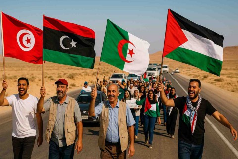 بعد توقف في مدينة زليتن الليبية.. قافلة “الصمود العالمي” تستأنف طريقها نحو قطاع غزة