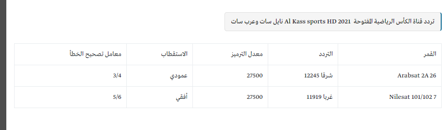 ØªØ±Ø¯Ø¯ Ù‚Ù†Ø§Ø© Ø§Ù„ÙƒØ§Ø³ 1 Ø§Ù„Ù…ÙØªÙˆØ­Ø© Sd